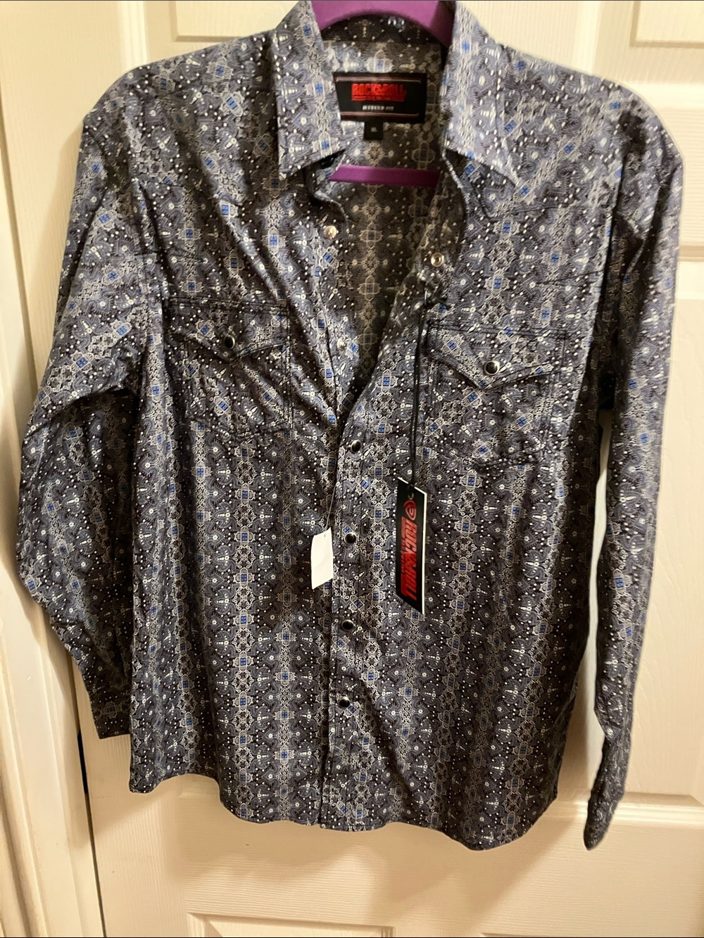 Rock & Roll Cowboy Boys Blue Patterned Button-Down Shirt